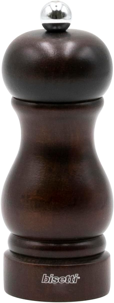 Bisetti Sorrento Walnut Stained  Beechwood Salt Mill With Adjustable Grinder, 5.1 Inch / 13 cm - BisettiUSA
