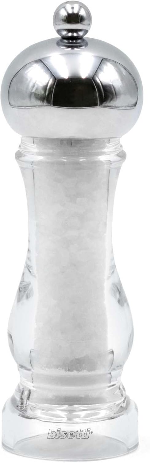Bisetti Capri Clear Acrylic Salt Mill With Chrome Head, 16.5 cm / 6.5 Inches - BisettiUSA