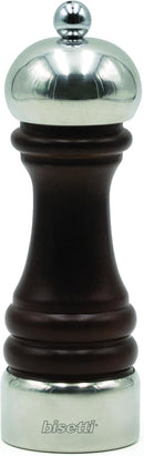 Bisetti Messina Walnut Stained Beechwood Pepper Mill With Pewter Head and Base, 16.5 cm / 6.5 Inches - BisettiUSA