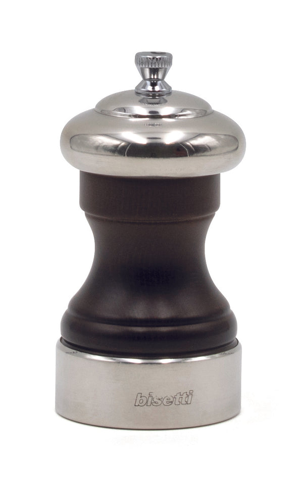 Bisetti Messina Walnut Stained Beechwood Salt Mill With Pewter Head and Base, 16.5 cm / 6.5 Inches - BisettiUSA