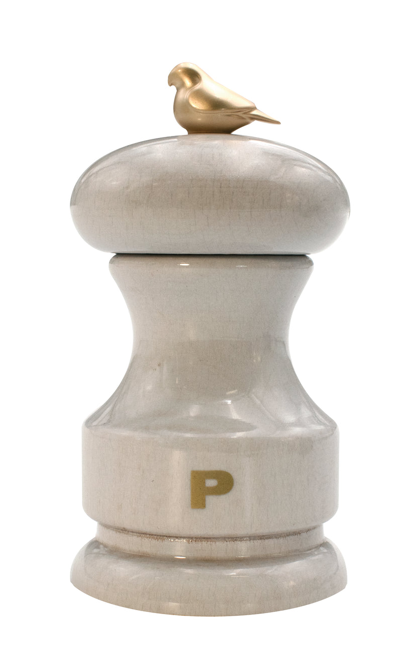 Bisetti Bird White Lacquered Beechwood Pepper Mill With Adjustable Grinder, 11 cm / 4.33 Inches - BisettiUSA