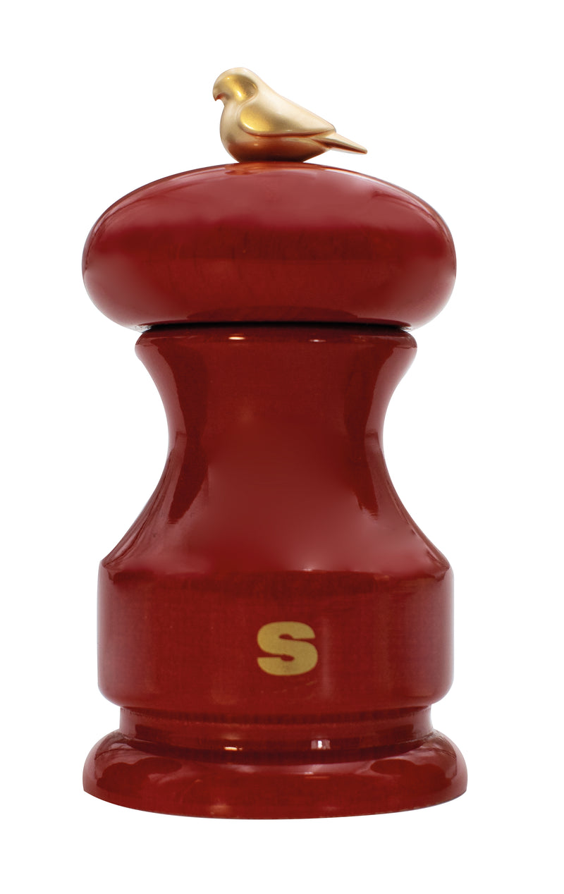 Bisetti Bird Red Lacquered Beechwood Salt Mill With Adjustable Grinder, 11 cm / 4.33 Inch - BisettiUSA