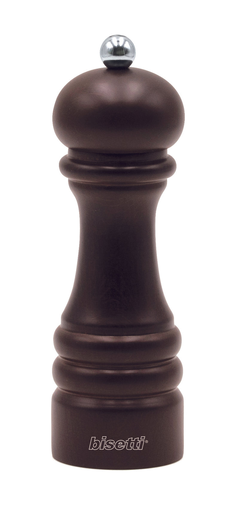 Bisetti Genova Walnut Stained Beechwood Finish Salt Mill with Adjustable Grinder, 16.5 cm / 6.5 Inch - BisettiUSA