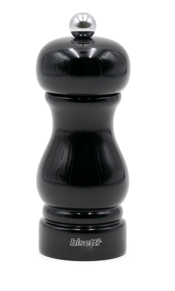 Bisetti Sorrento Black Lacquered Beechwood Salt Mill With Adjustable Grinder,  5.1 Inch /13 cm - BisettiUSA
