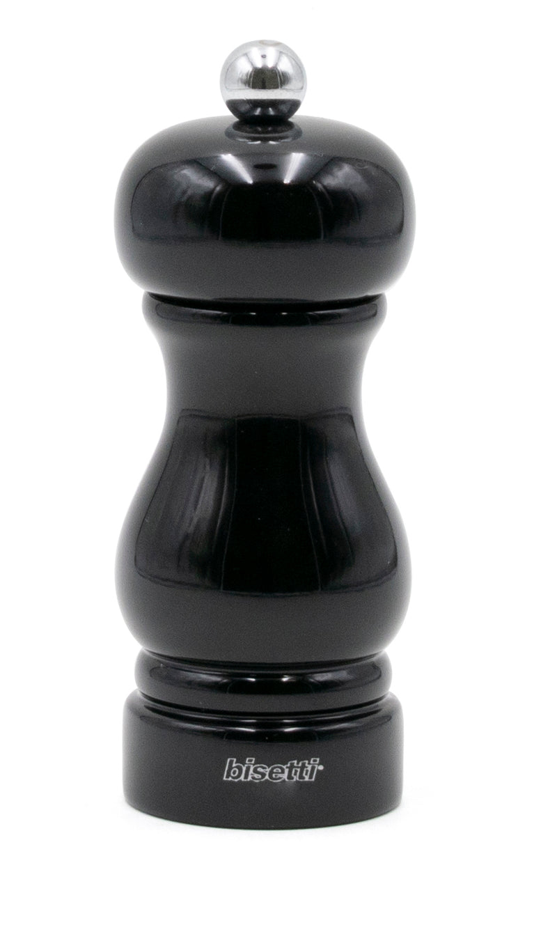 Bisetti Sorrento Black Lacquered Beechwood Salt Mill With Adjustable Grinder,  5.1 Inch /13 cm - BisettiUSA