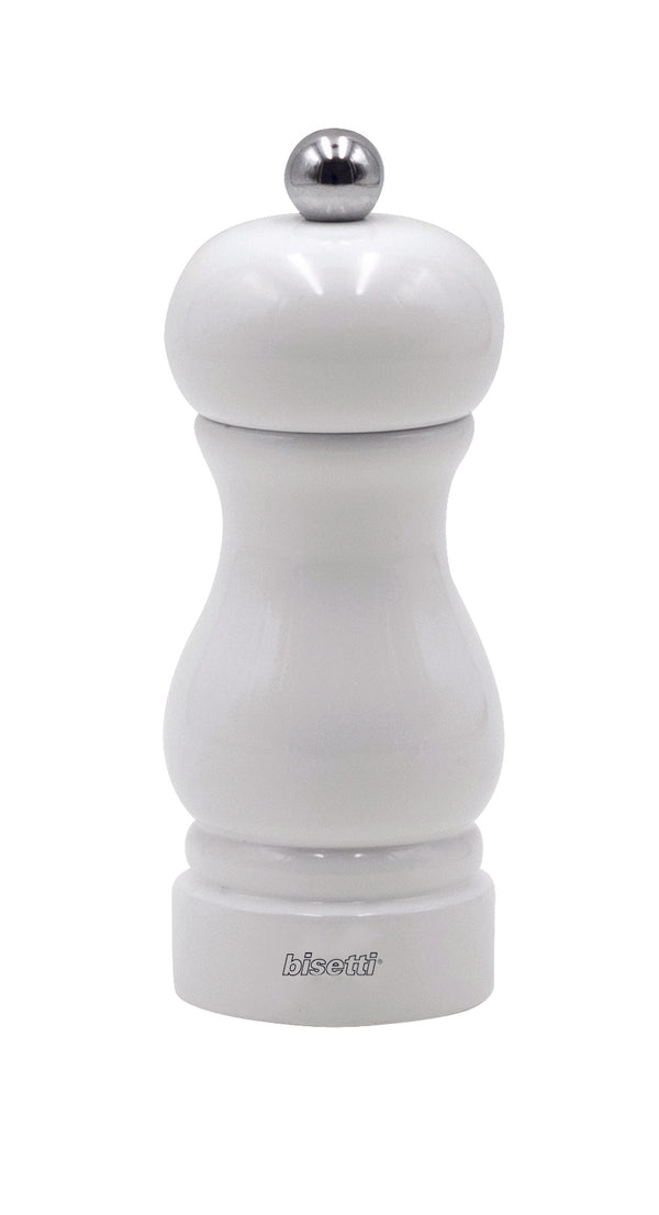 Bisetti Sorrento White Lacquered Beechwood Salt Mill With Adjustable Grinder,  5.1 Inch /13 cm - BisettiUSA