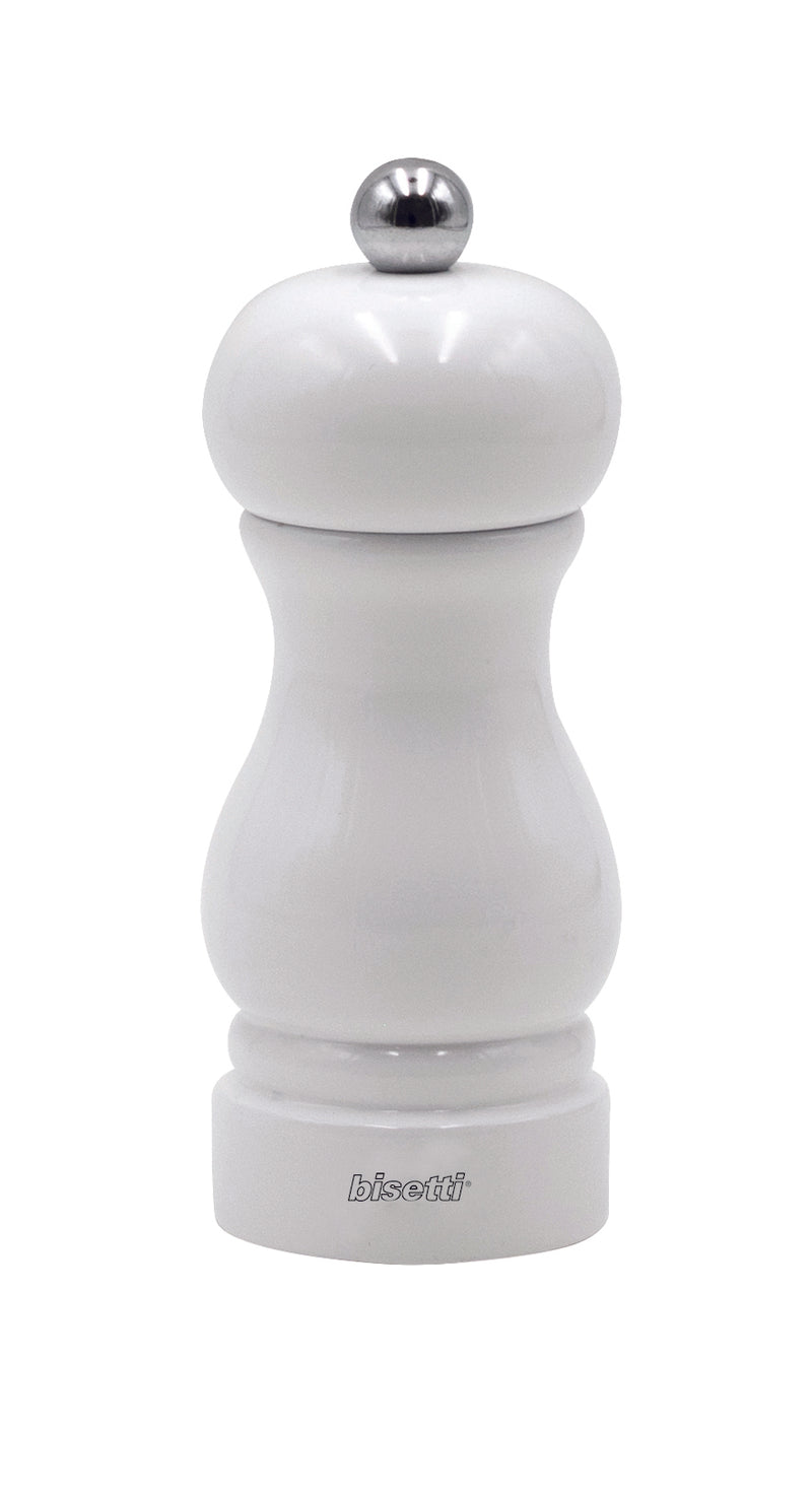 Bisetti Sorrento White Lacquered Beechwood Salt Mill With Adjustable Grinder,  5.1 Inch /13 cm - BisettiUSA