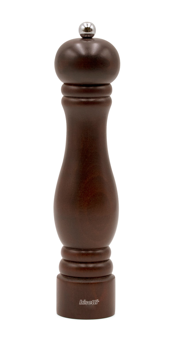 Bisetti Sorrento Walnut Stained Beechwood Pepper Mill With Adjustable Grinder,  25 cm / 9.8 Inch - BisettiUSA