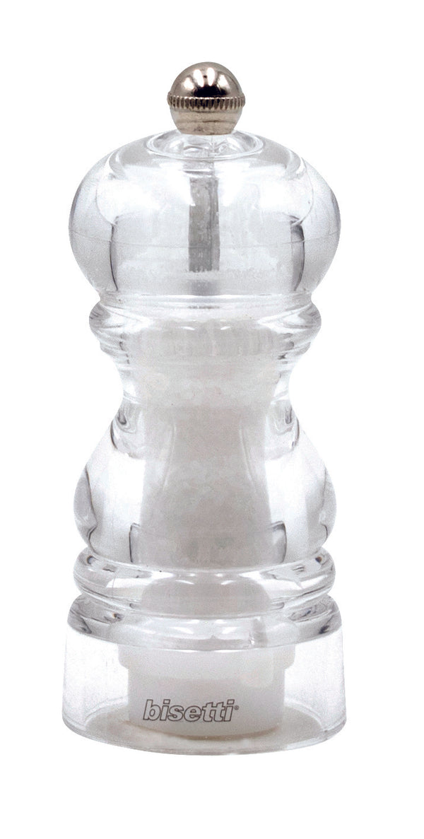 Bisetti Milano Clear Acrylic Salt Mill With Adjustable Grinder, 12 cm / 4.7 Inches - BisettiUSA
