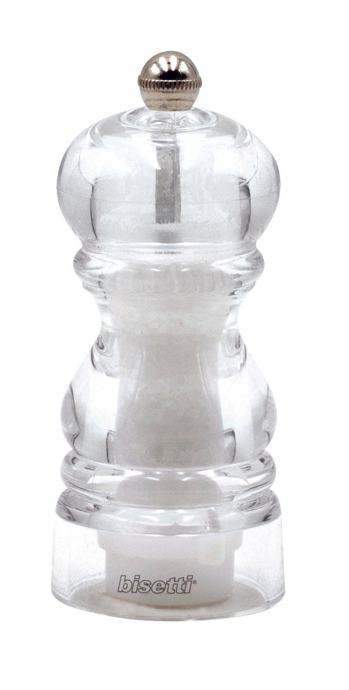 Bisetti Milano Clear Acrylic Salt Mill With Adjustable Grinder, 12 cm / 4.7 Inches - BisettiUSA