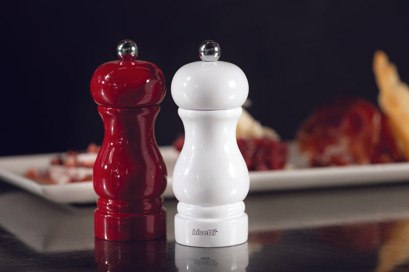 Bisetti Sorrento White Lacquered Beechwood Salt Mill With Adjustable Grinder,  5.1 Inch /13 cm - BisettiUSA