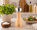Bisetti Rimini Natural Beech Wood and Stainless Steel Salt Mill With Adjustable Ceramic Grinder, 18 cm / 7 In