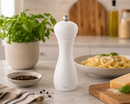 Bisetti Rimini White Stained Beechwood Pepper Mill With Adjustable Carbon Steel Grinder, 18 cm / 7 In