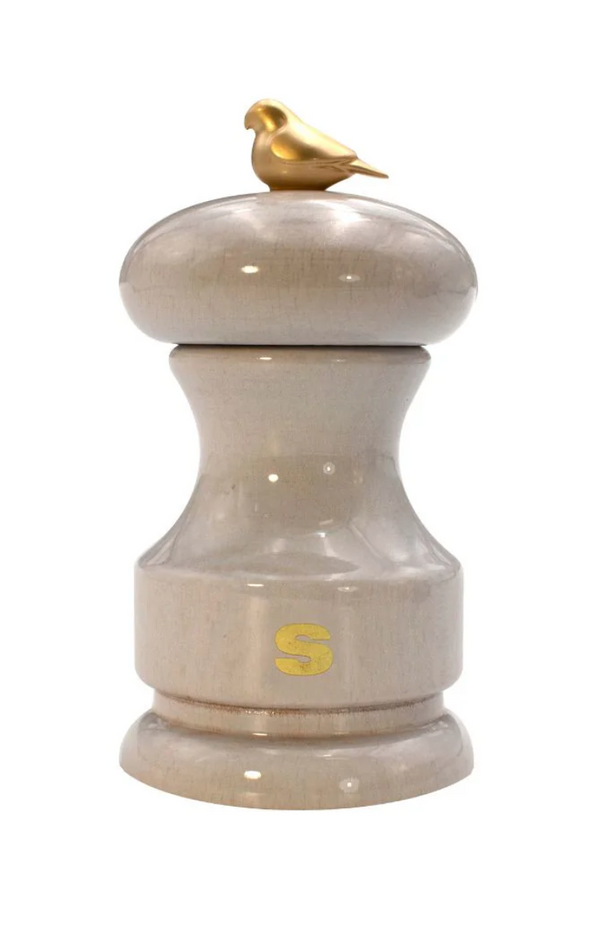 Bisetti Bird White Lacquered Beechwood Salt Mill With Adjustable Grinder, 11 cm / 4.33 Inch - BisettiUSA