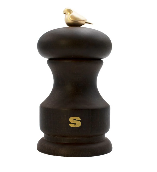 Bisetti Bird Walnut Stained Beechwood Salt Mill With Adjustable Grinder, 11 cm / 4.33 Inch - BisettiUSA