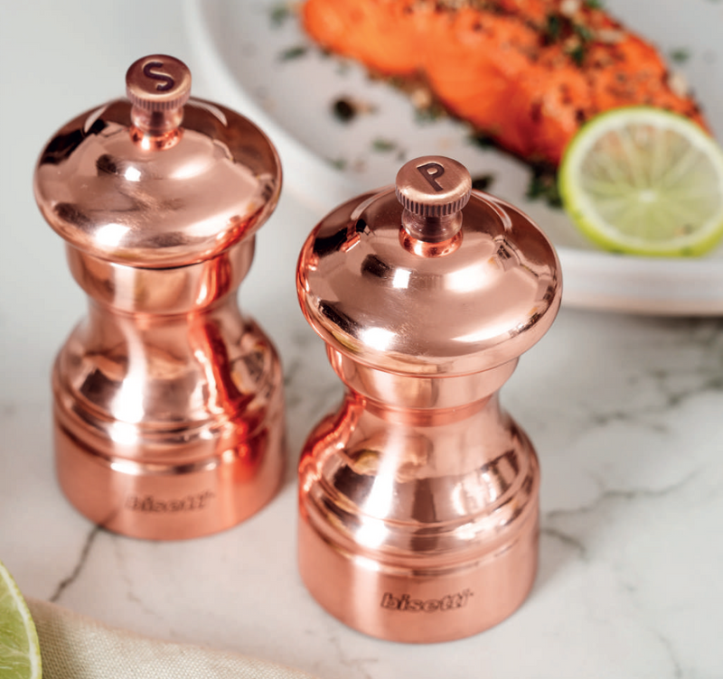 Bisetti Messina Salt Mill With Copper Finish and Adjustable Grinder, 10 cm / 3.9 Inches - BisettiUSA