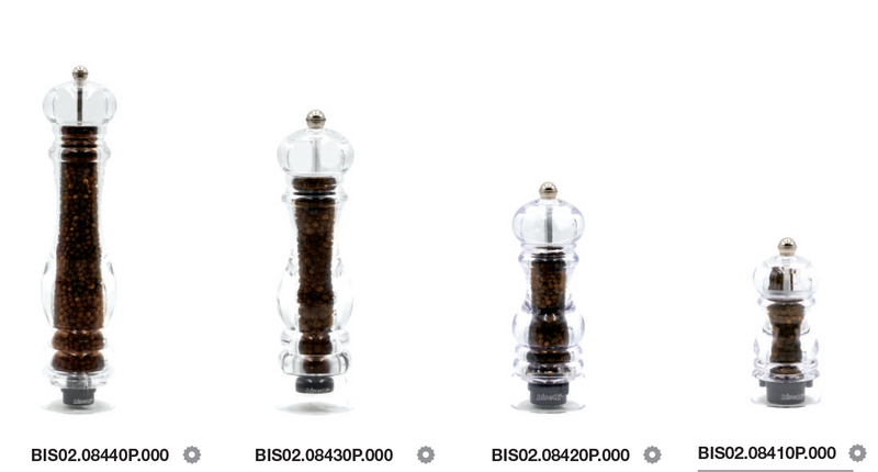 Bisetti Milano Clear Acrylic Pepper Mill With Adjustable Grinder, 12 cm / 4.7 Inches - BisettiUSA