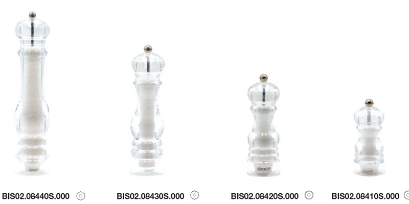 Bisetti Milano Clear Acrylic Salt Mill With Adjustable Grinder, 12 cm / 4.7 Inches - BisettiUSA