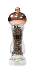 Bisetti Capri Clear Acrylic Pepper Mill With Copper-Plated Head and Adjustable Grinder, 16.5 cm / 6.5 Inches - BisettiUSA