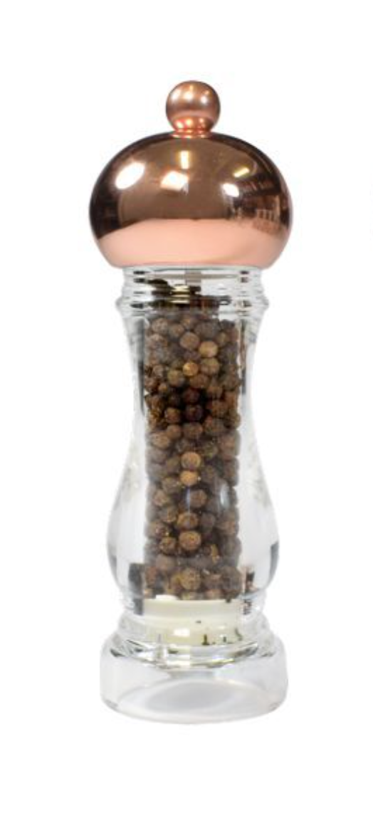 Bisetti Capri Clear Acrylic Pepper Mill With Copper-Plated Head and Adjustable Grinder, 16.5 cm / 6.5 Inches