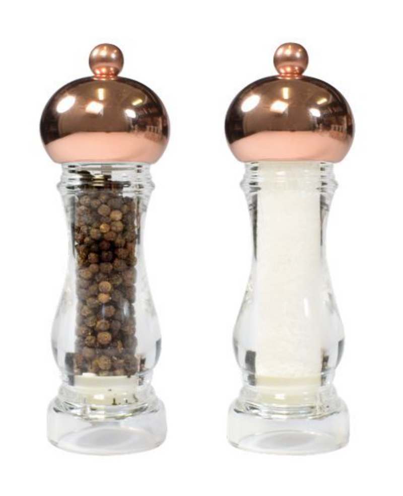 Bisetti Capri Clear Acrylic Salt Mill With Copper-Plated Head, 16.5 cm / 6.5 Inches