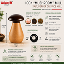Bisetti Icons Beechwood "Mushroom" Salt, Pepper or Spice Mill, 13.5 cm / 5.3 Inch | Made in Italy