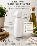 Bisetti Icons White Lacquered Beechwood "Happy Feet" Salt, Pepper or Spice Mill, 7.5 Inches | Made in Italy