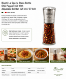 Bisetti La Spezia Glass Bottle Chili Pepper Mill, 5.7 Inch (14.5 cm) – Precision Chili Grinder | Made in Italy