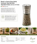 Bisetti La Spezia Glass Bottle Sunflower Seed Mill with Adjustable Grinder, 14.5 cm / 5.