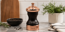 Bisetti Messina Walnut Stained Beechwood Pepper Mill with Copper Head & Base, Adjustable Carbon Steel Grinder, 3.9 Inches (10 cm) | Made in Italy