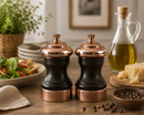 Bisetti Messina Walnut Stained Beechwood Salt & Pepper Mill With Copper Head and Base and Adjustable Grinder, 10 cm / 3.9 Inches - BisettiUSA