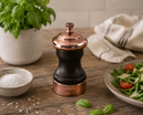 Bisetti Messina Walnut Stained Beechwood Salt Mill With Copper Head and Base and Adjustable Grinder, 10 cm / 3.9 Inches - BisettiUSA