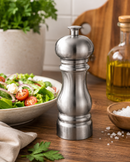 Bisetti Panarea Brushed Metal Finish Stainless Steel Salt Mill With Adjustable Grinder, 17 cm / 6.7 Inch - BisettiUSA