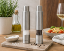 Bisetti Push Button Stainless Steel and Acrylic Salt &Pepper Mill Grinder Set 14.5 cm / 5.7 Inch - BisettiUSA
