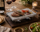 Bisetti Rectangular Cooking Stone with Chromed Frame & Wood Handles, 9.75 x 15.75-Inches