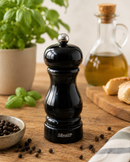 Bisetti Sorrento Black Lacquered Beechwood Pepper Mill With Adjustable Carbon Steel Grinder, 13 cm (5.1 Inches) | Made in Italy