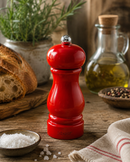 Bisetti Sorrento red lacquered beechwood salt mill with adjustable ceramic grinder, 13 cm (5.1 inches), made in Italy.