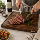 Bisetti Walnut Wood Cutting Board with Sauce Groove & Non-Skid Feet, 19.69 x 19.69 Inches – Made in Italy