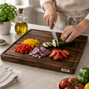 Bisetti Walnut Wood Cutting Board with Sauce Groove & Non-Skid Feet, 19.69 x 19.69 Inches – Made in Italy