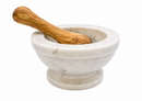 Bisetti White Marble Mortar with Olive Wood Pestle, 14 cm / 5.5 Inch – Made in Italy