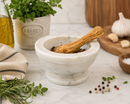 Bisetti White Marble Mortar with Olive Wood Pestle, 14 cm / 5.5 Inch – Made in Italy
