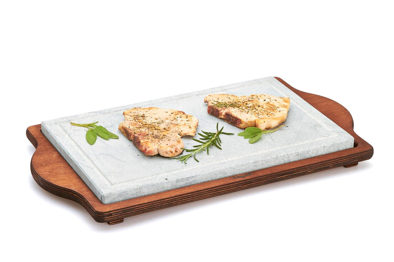 Bisetti Tradition Rectangular Cooking Stone With Walnut Finished Plywood Birch Base, 11-13/16 x 20-1/2-Inches - BisettiUSA