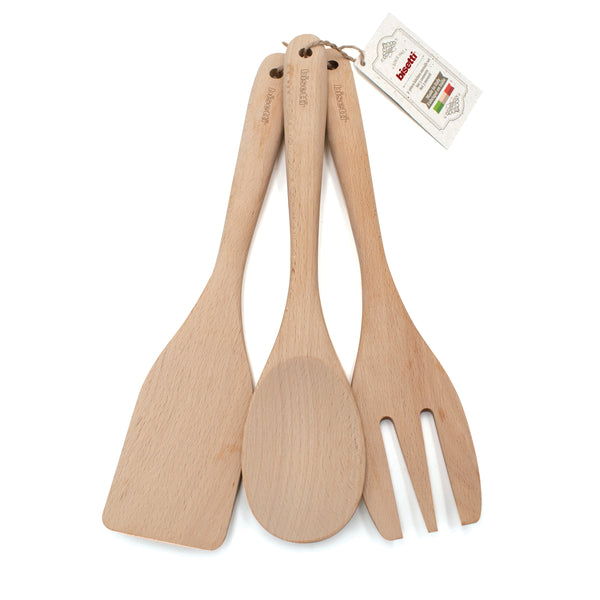 Bisetti Essential Wooden 3-Piece Kitchen Tools Set - BisettiUSA