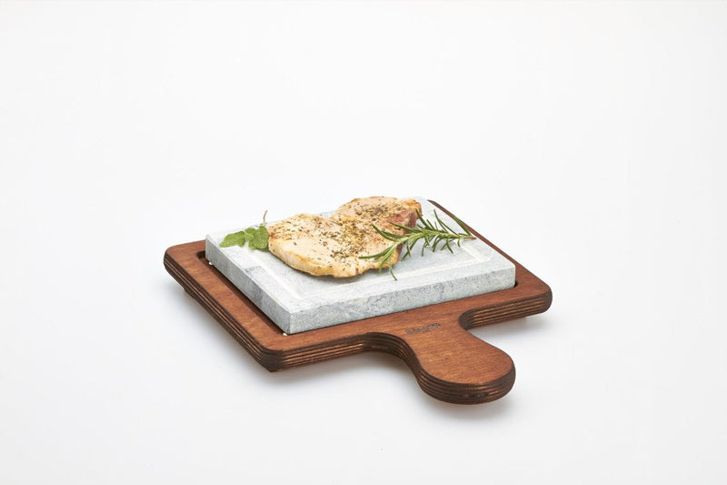 Bisetti Tradition Rectangular Cooking Stone With Walnut Finished Birch Plywood Base, 9-13/16 x 12-5/8-Inches - BisettiUSA