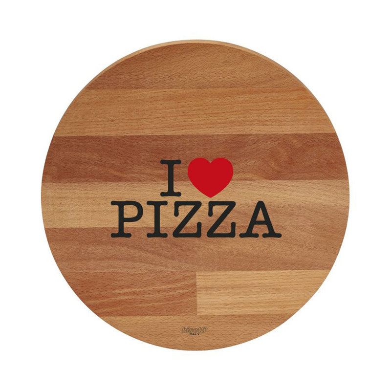 Bisetti Beech Wood Cutting Board "I Love Pizza", 11-13/16 x 3/4-Inches - BisettiUSA
