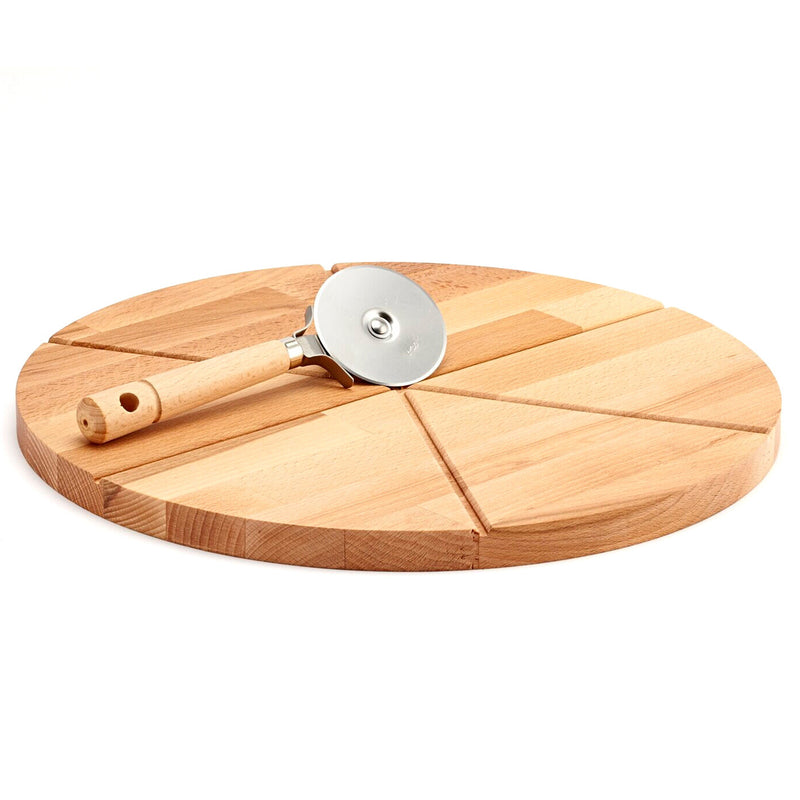 Bisetti Beechwood Cutting Board With Pizza Cutter, 13-3/4 x 3/4-Inches - BisettiUSA