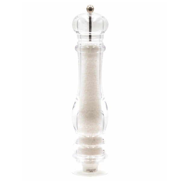 Salt and pepper mill set, acrylic body, head and natural base, 18 cm -  Bisetti - Purchase on Ventis.