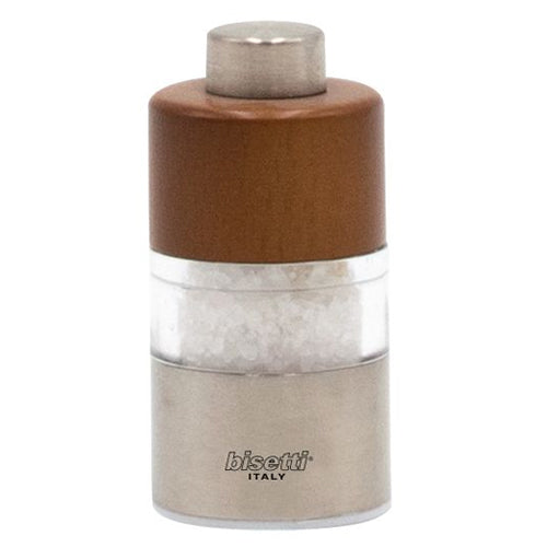 Bisetti Orta Mini Chocolate Beechwood & Stainless Steel Salt Mill, 2-9/16-Inches - BisettiUSA