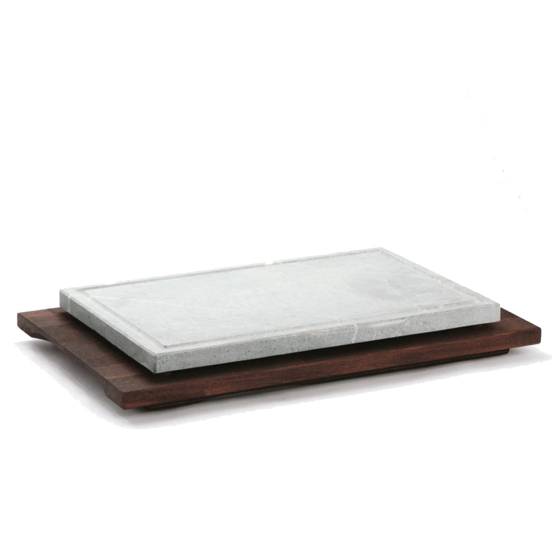 Bisetti Design Rectangular Cooking Stone with With Wenge Wood Base, 11-13/16 x 20-1/2-Inches - BisettiUSA