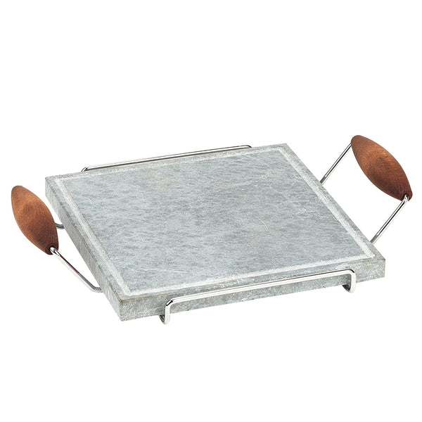 Bisetti Tradition Square Cooking Stone With Chromed Frame & Wooden Handles, 10-5/8 x 14-9/16-Inches - BisettiUSA